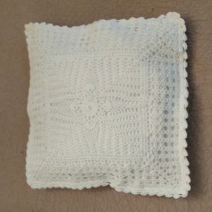 Crocheted Throw Pillow Cover, Boho White Square Crochet Cottagecore Shabby Chic